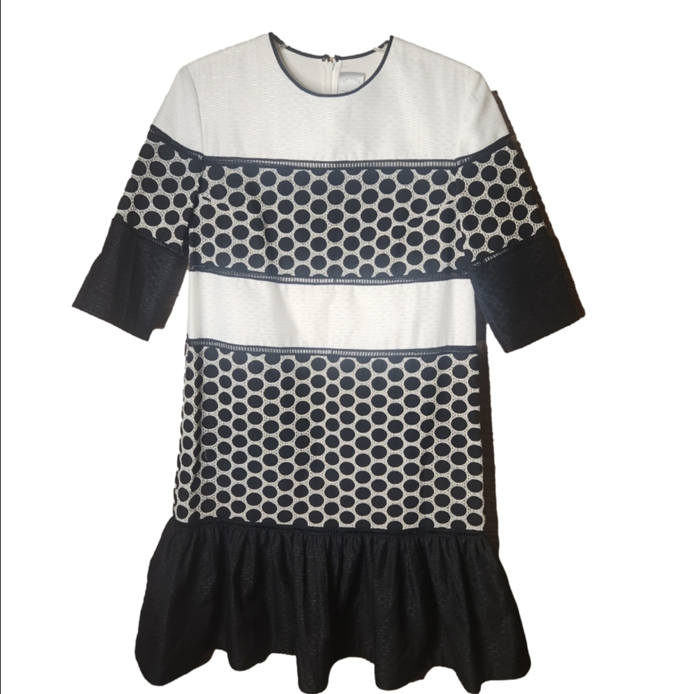 Huishan Zhang Chic Black and White Patterned Dress Size 6
